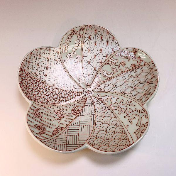 有田焼 捻り梅形皿 5枚揃え（大）銀彩祥瑞 賞美堂 得トクセール