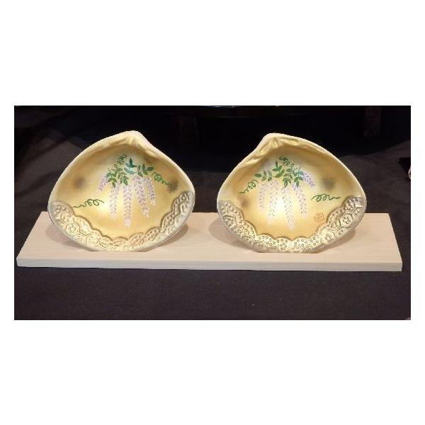 瀬戸・須原陶磁工房 錦彩 貝合わせ(藤) 飾り台付き : リビングT&S