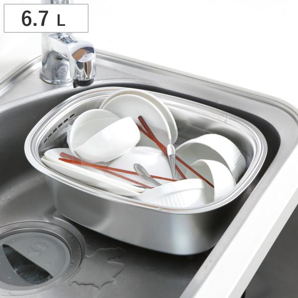 サイズ/外寸：約幅29×奥行38×高さ14.7cm内寸：約幅24.5×奥行33.5×高さ12.5cm重量/約695g容量/約6.7L※あふれ面までの容量内容量/1個材質/本体・脚芯材：ステンレス鋼脚ゴム：合成ゴム生産国/日本製耐荷重/10k...