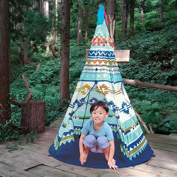 子供 テント 室内 ネイティブ柄 北欧 キャンプ キッズテント 収納
