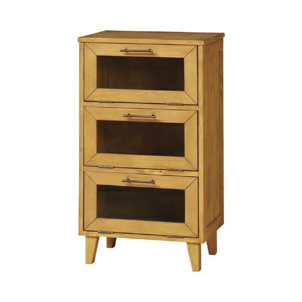 □在庫限り・入荷なし□ チェスト 3段 ガラス扉 天然木 カントリー調