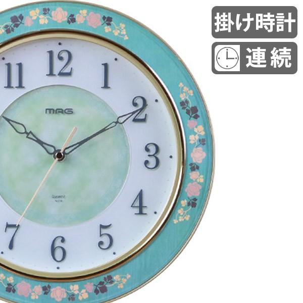 掛け時計 30.6cm 木工象嵌 グリーンローズ 象嵌細工 （ アナログ 時計