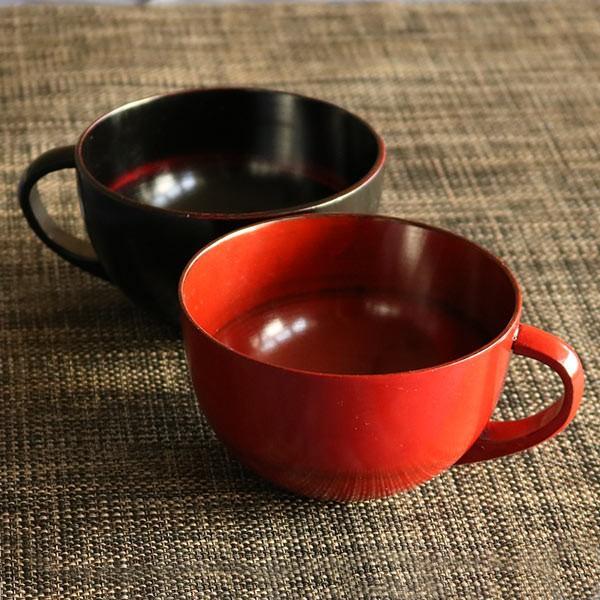 スープカップ 木製 340ml 漆 天然木 持ち手付き 食器 朱