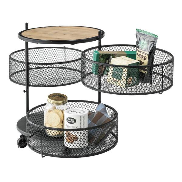 キャスターワゴン 天然木天板 ワイヤーラック 直径43cm （ ワゴン