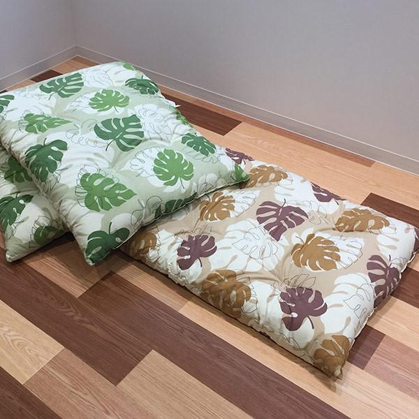 長座布団 70cm×180cm ごろ寝布団 綿わた入り モンステラ柄 日本製
