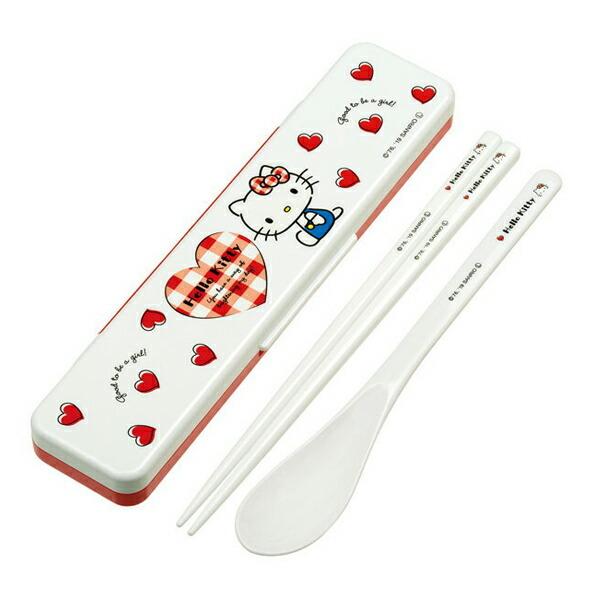 コンビセット 箸 スプーン 音の鳴らない ハローキティ Red Heart 18cm
