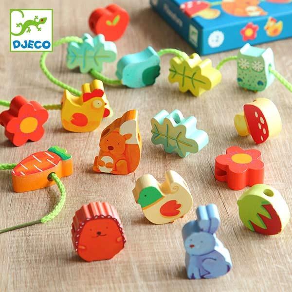 ひも通し ビーズ ナチュレ おもちゃ 知育玩具 木製 ジェコ Djeco 紐通し 幼児 16ピース 動物 3257 リビングート ヤフー店 通販 Yahoo ショッピング