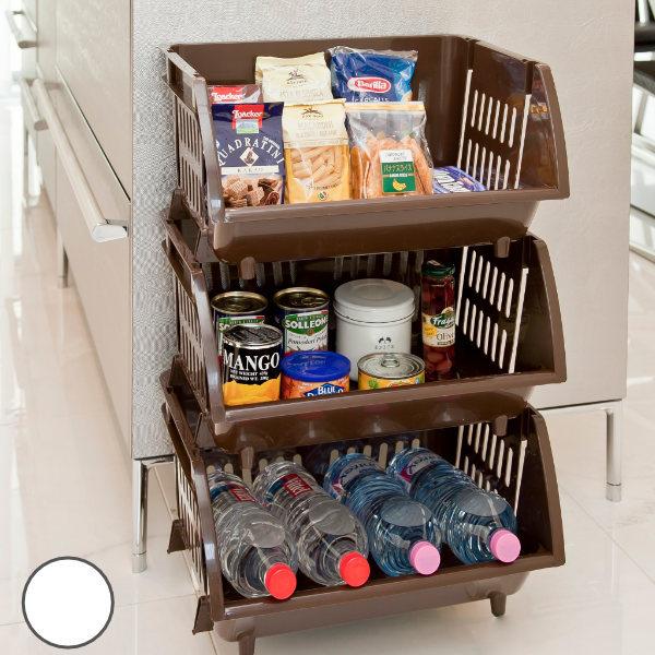 平和工業 キッチン収納 積み重ねバスケット 3個セット ストッカー