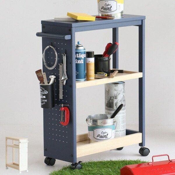 木製ワゴン有効ボード付きフック付きワゴン 2段ミシンワゴン