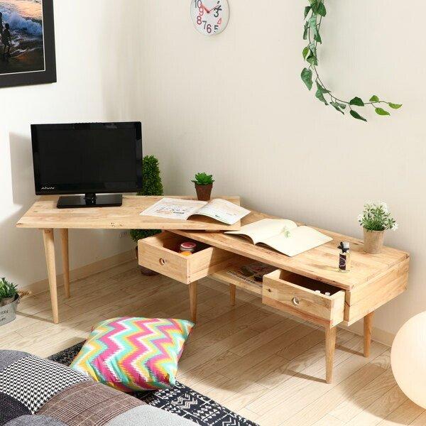 伸縮回転式テレビボード/ローボード 幅103～166 ナチュラル 天然木