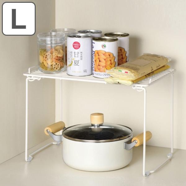 サイズ/約幅41.5×奥行25×高さ27.5cm重量/約970g内容量/1台材質/本体・脚部：鉄（粉体塗装）脚ゴム：シリコーンゴム生産国/中国製スタッキング/可能耐荷重/5kg●シンク周りの見せ収納やシンク下などの整理整頓に便利な収納棚Lで...