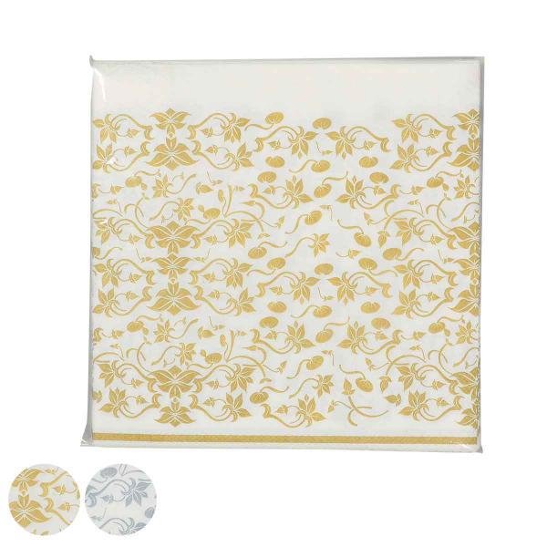 サイズ/約横33×縦33cm内容量/20枚入材質/紙種類/ゴールド、シルバー原産国/中国●エレガントな花柄がおしゃれなファッションペーパーです。●誕生日会やパーティーなどのイベントでカトラリー置きやひざ掛けとして活躍します。●油料理に敷いた...
