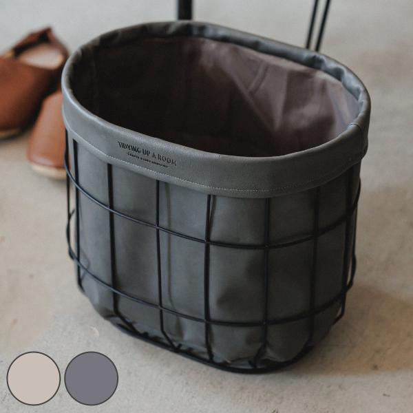 合皮製バスケット 茶色 livingut_421322