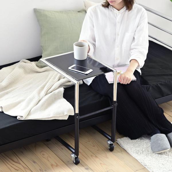 サイドテーブル 高さ56.5〜66.5cm キャスター付き （ テーブル 高さ
