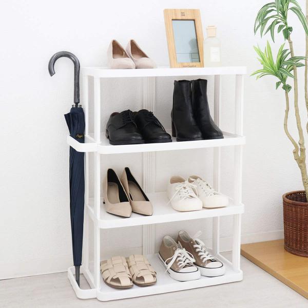 サイズ/約幅58.1×奥行29.6×高さ75cm内容量/1台材質/ポリプロピレン生産国/日本製組立状態/お客様組立品●靴や傘をまとめて収納できる4段ワイドタイプのシューズラックです。●オープンラックなので掃除がしやすく組み立ても簡単です。シ...
