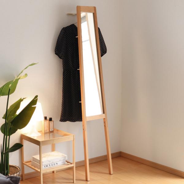 サイズ/約幅31×奥行30×高さ160cm内容量/1台材質/フレーム：天然木（ビーチ）塗装背面フレーム・バー：スチール、粉体塗装鏡背面：MDF（3mm厚）、ビーチ突板貼り生産国/中国製耐荷重/背面バー：1kg背面フレーム：2kg組立状態/お...