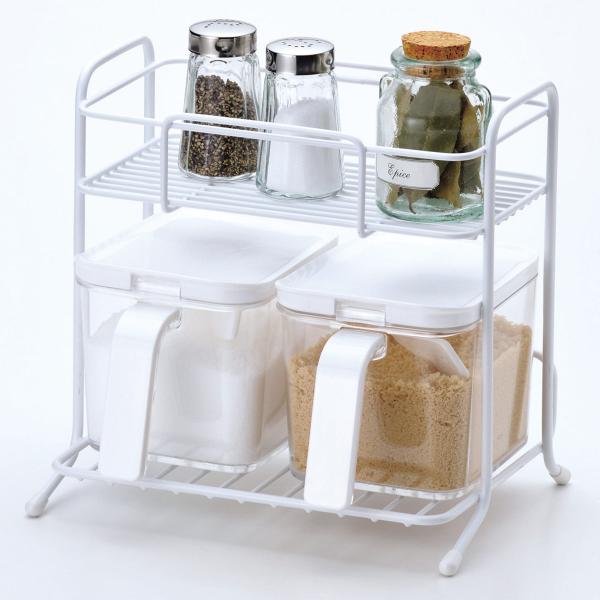 サイズ/約幅21×奥行15×高さ20cm重量/約445g内容量/1個材質/本体：鉄（エポキシ樹脂塗装）保護キャップ：塩化ビニル生産国/中国製耐荷重/上段・下段：約1.5kg●普段使いの調味料をすぐ手の届くところに収納できる調味料ラックです。...