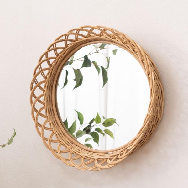 東谷 ウォールミラー ラタン フラワー型 37×37cm （ ミラー 壁掛け 鏡