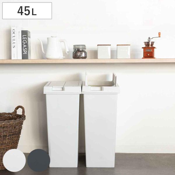 サイズ/約幅26.5×奥行45×高さ58.3cmふたを開けた時の高さ：約66cm容量/約45L内容量/1個材質/ポリプロピレン種類/チャコールブラック、ホワイトグレー生産国/日本製●手動でふたが簡単に開けられるゴミ箱です。●ふたを開けたまま...