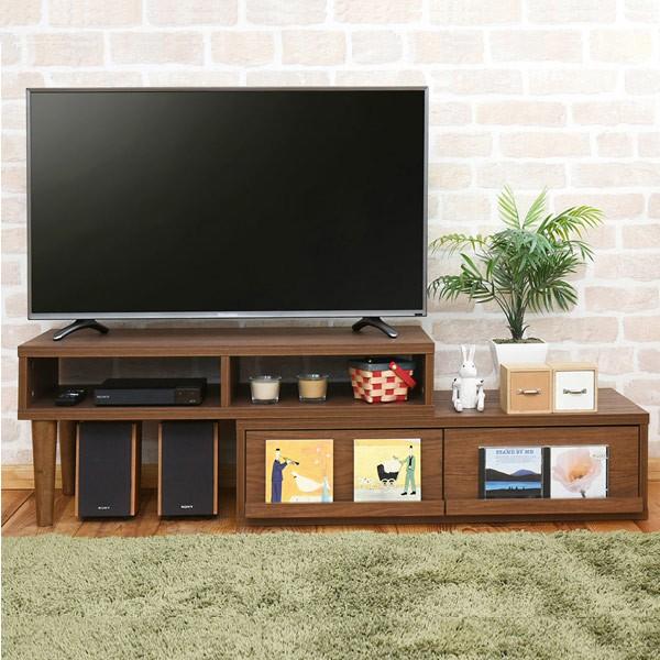 伸縮テレビ台 ローボード 引出し付 北欧風 Freedia 幅98cm （ コーナー