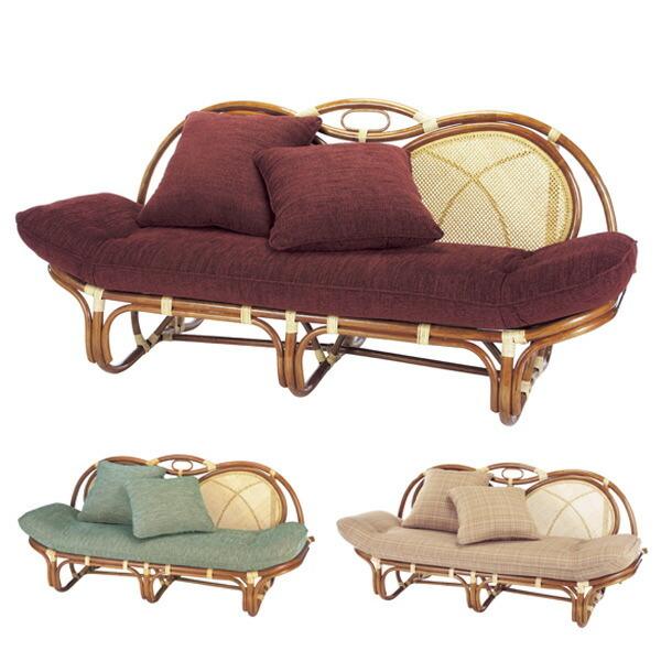 籐 カウチソファ ラタン製 アンバーブラウン 幅158cm （ アジアン家具