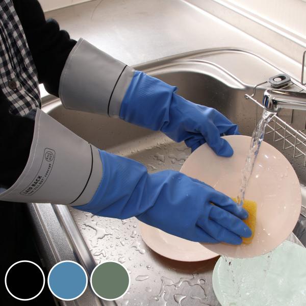 サイズ/約幅17×奥行40×高さ1cm手のひらまわり：22cm中指の長さ：8.5cm重量/約110g内容量/1双材質/天然ゴム（ラテックス）、ポリエステル種類/カーキ、ブラック、ブルー生産国/中国製●水仕事や園芸作業にピッタリのゴム手袋です...