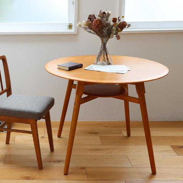 ダイニングテーブル 円型 直径90cm 棚付 OAKER （ 食卓 ダイニング 丸