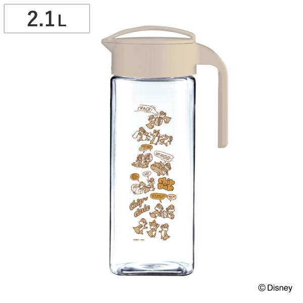 サイズ/約幅15.2×奥行10.3×高さ29.5cm容量/約2.1L内容量/1個材質/本体:AS樹脂フタ・ネジ栓:PPパッキン:シリコーンゴム生産国/中国製●ディズニーキャラのチップ＆デールが沢山描かれた冷水筒です。●作り置きに最適な2.1...