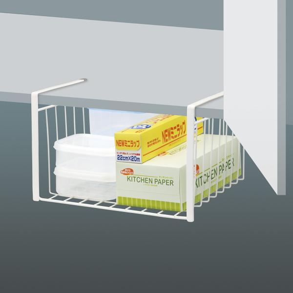 サイズ/約幅29×奥行27×高さ18cm内容量/1個材質/本体：鋼線(樹脂コーティング)キャップ：熱可塑性エラストマー生産国/中国製耐荷重/1.5kg●キッチンの吊り戸棚下のデッドスペースを収納スペースにできるワイヤーバスケットです。●キズ...