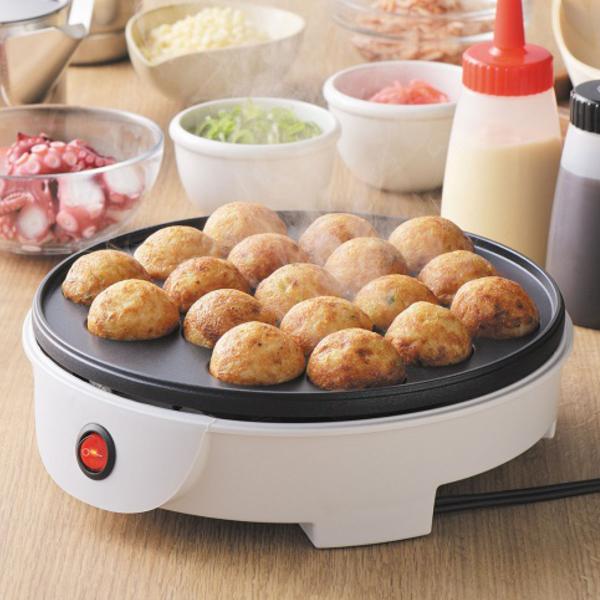 サイズ/約幅24.3×奥行23×高さ7.3cm重量/約900g内容量/1台材質/本体：ポリプロピレンプレート：アルミニウム合金（ふっ素樹脂塗膜加工）生産国/中国製コードの長さ/1.4ｍ●真っ白ですっきりとしたデザインのたこ焼き器です。●みん...