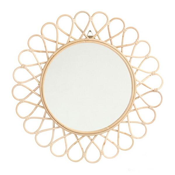 ヴィンテージ アーチ型ラタン枠 フレームミラー ホワイト 籐