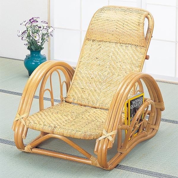 フローラル】 座椅子 ラタン リクライニングチェア ロータイプ 籐家具