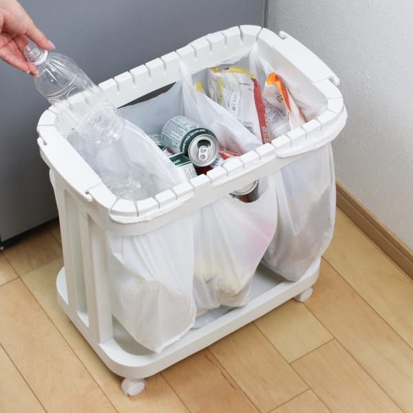 サイズ/約幅28×奥行48.5×高さ47cm重量/約1.2kg内容量/1個（キャスター4個付き）材質/本体：ポリプロピレンキャスター：ポリプロピレン、ポリカーボネイト生産国/日本製●分別できるキャスター付きのゴミ袋ホルダーです。●キャスター...