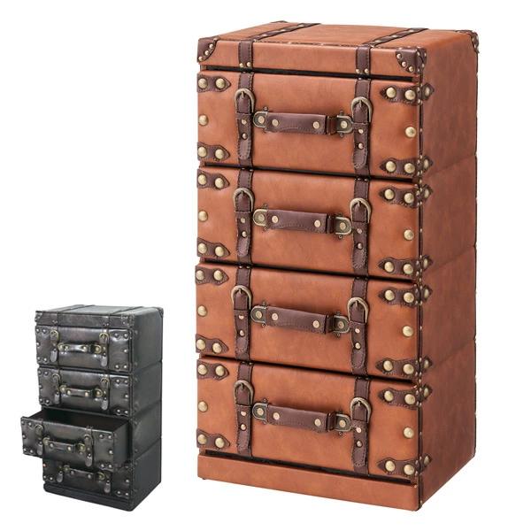 東谷 チェスト 幅41cm 4段 トランク風 レトロデザイン （ タンス 衣類