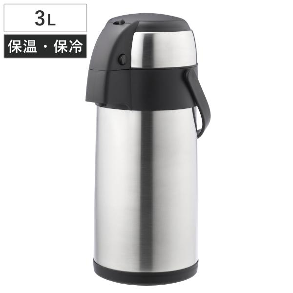 サイズ/約幅16×奥行19.5×高さ37.5cm（持ち手含まず）重量/約1530g容量/約3L内容量/1個材質/内びん（本体内側）：ステンレス鋼胴部（本体外側）：ステンレス鋼ふた：ポリプロピレン・ステンレス鋼口金・ハンドル・中栓・プッシュボ...
