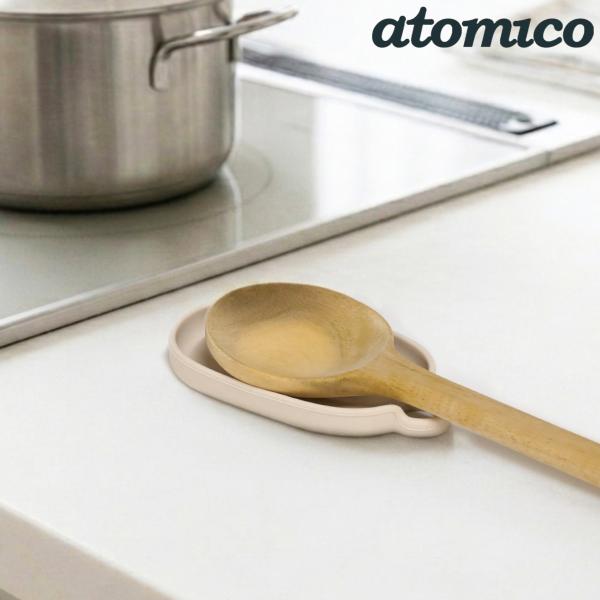 スプーンレスト フック穴付き atomico シリコーン （ お玉置き キッチンツールレスト 食洗機対応 お玉ホルダー 菜箸 シリコン ちょい置き ）