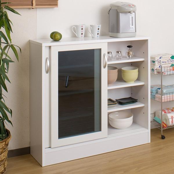 カウンター下収納 キャビネット ガラス引戸 完成品 幅89.5 高さ85.5cm