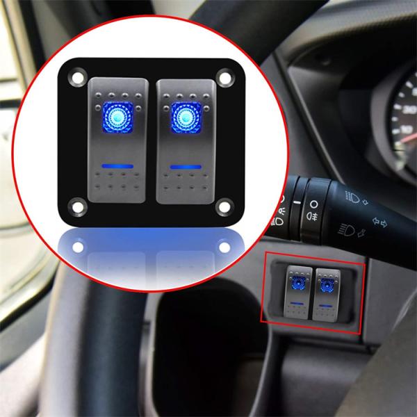 2連 防水 ボートスイッチ スイッチパネル 車 船 マリン ロッカー スイッチパネル DC12-24V 船舶用品 lx00544