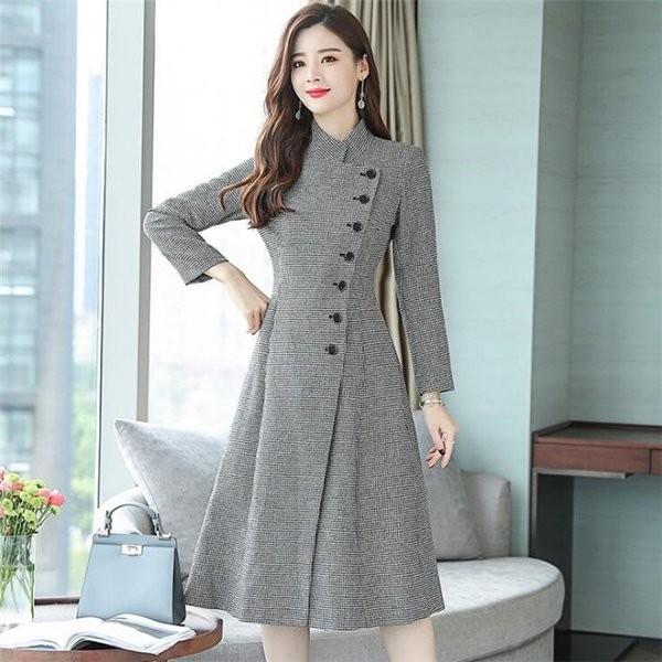 ワンピース レディース 秋 冬 Aラインワンピース 膝丈 ミディアム丈ワンピース 千鳥格 オシャレ 長袖 フォーマルワンピース 二次会 通勤 Ol 30代 40代 着痩せ Cxj Mdp129 Lizstore 通販 Yahoo ショッピング