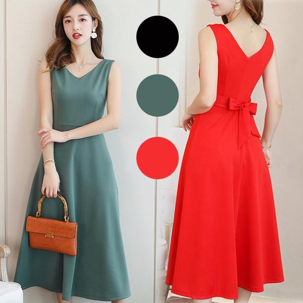 ワンピース レディース 夏 オシャレ 韓国風 無地 リボン コーデ ロング丈 Aライン 結婚式 パーティー ドレス お呼ばれ ワンピ 新作 Lhos1 Lizstore 通販 Yahoo ショッピング