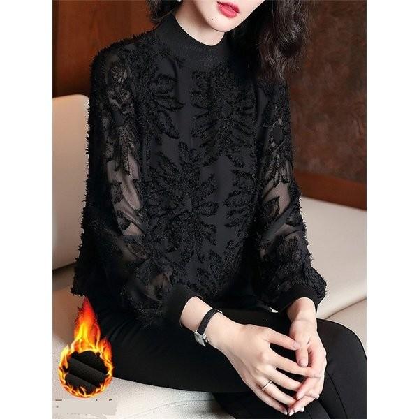 ブラウス レディース 秋冬 40代 シフォンブラウス 厚手 シャツ 長袖 カットソー シャツブラウス トップス 黒 レース 着痩せ お洒落 大人 シンプル 通勤 Xj Ad 0097 Lizstore 通販 Yahoo ショッピング