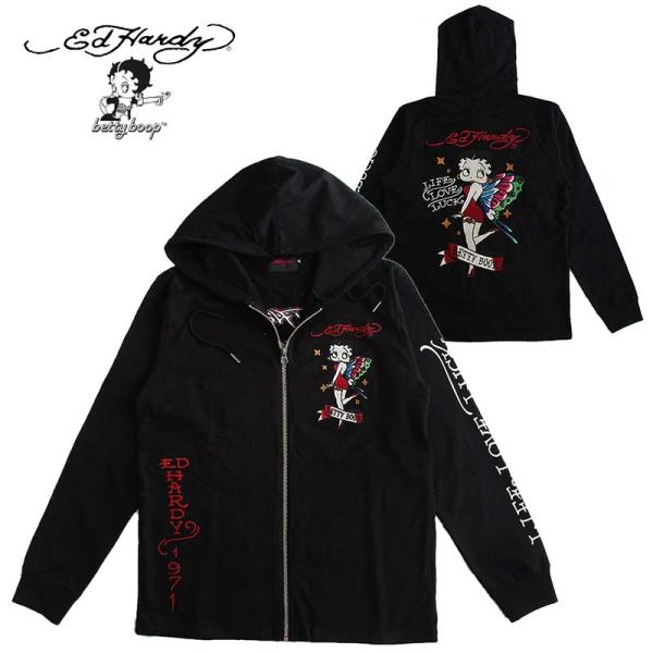 Ed Hardy エド・ハーディー 天竺ZIPパーカー 長袖Tシャツ ロンT