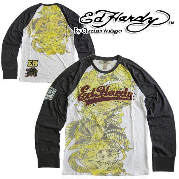 Ed Hardy（エド・ハーディー） メンズ 長袖ラグランTシャツ ロンT Ed