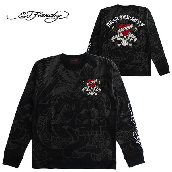 Ed Hardy（エド・ハーディー） 長袖Tシャツ ロンT 刺繍 メンズ