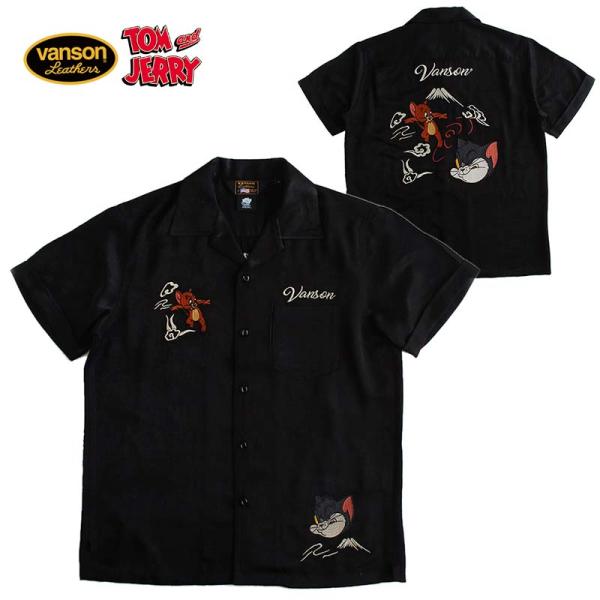 ＊VANSON×トムとジェリー 刺繍 レーヨン ボーリングシャツ M VANSON ボーリングシャツ バンソン トムとジェリー メンズ