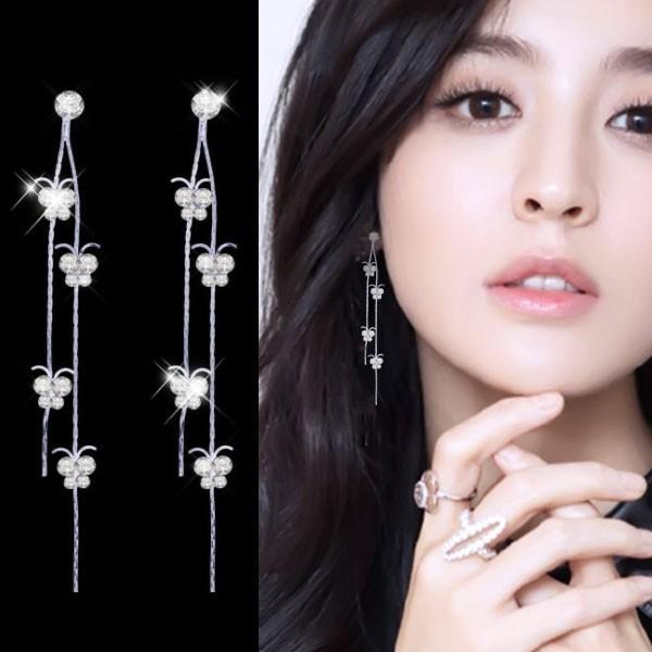 【1000円均一】蝶々 ロングチェーンピアス★アメリカンビアス キュービック・ジルコニア★シルバー925　アレルギーフリー