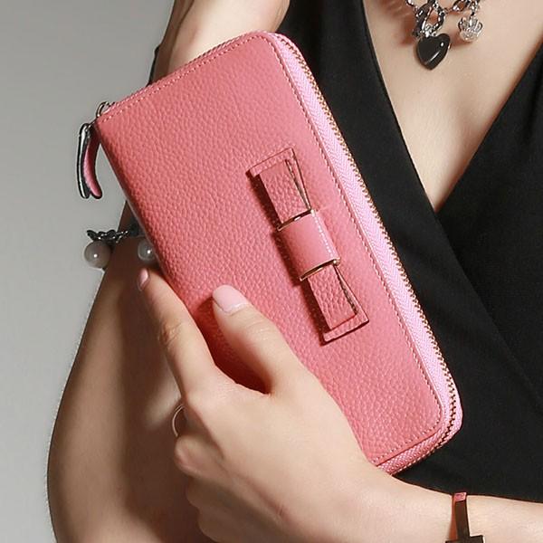 ピンク他全2色 可愛いリポン本革財布 牛革 長財布 女性へのプレゼントに最適な長財布 レディース財布 婦人財布 ロングウ Mo097 L L Shopping 通販 Yahoo ショッピング