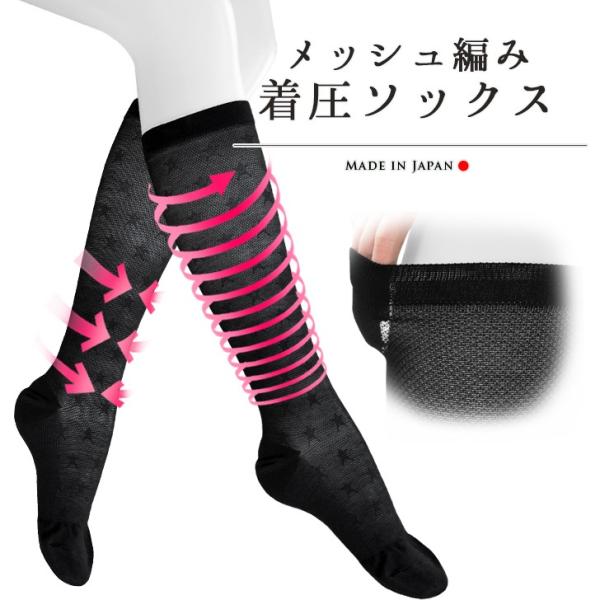 メッシュ編み着圧ソックス３足組　【メール便なら送料無料！】