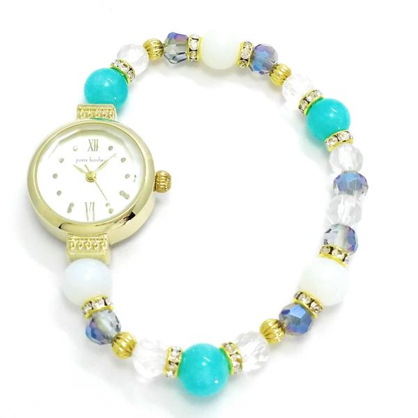 Portebonheur パワーストーン 天然石 ジャバラウォッチ ブレスレットタイプ レディース腕時計 バンドがゴムのように伸びる ゴールド ブルー Ns Buyee Buyee Japanese Proxy Service Buy From Japan Bot Online
