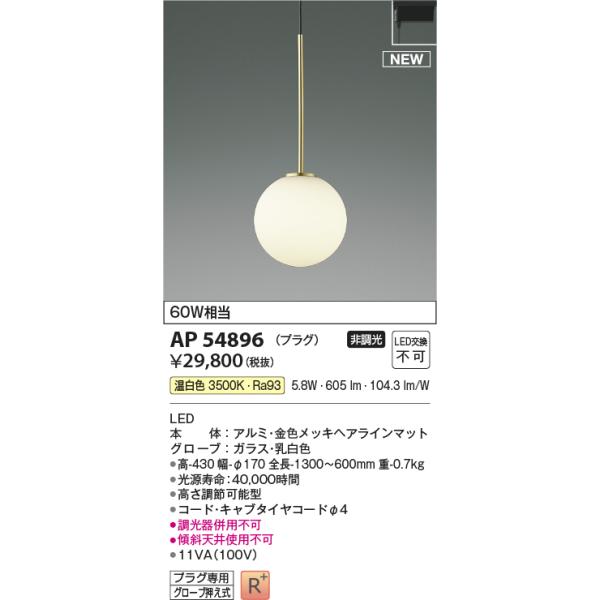 KOIZUMI（コイズミ） AP54896 ペンダントライト LED交換不可 非調光